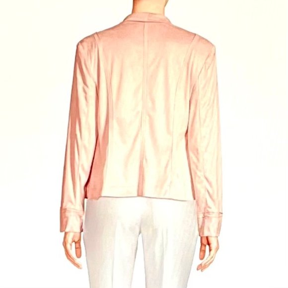 Donna Karan Draped Open-Front Faux Suede Jacket in Blush (XS) New With Tags - Picture 5 of 13